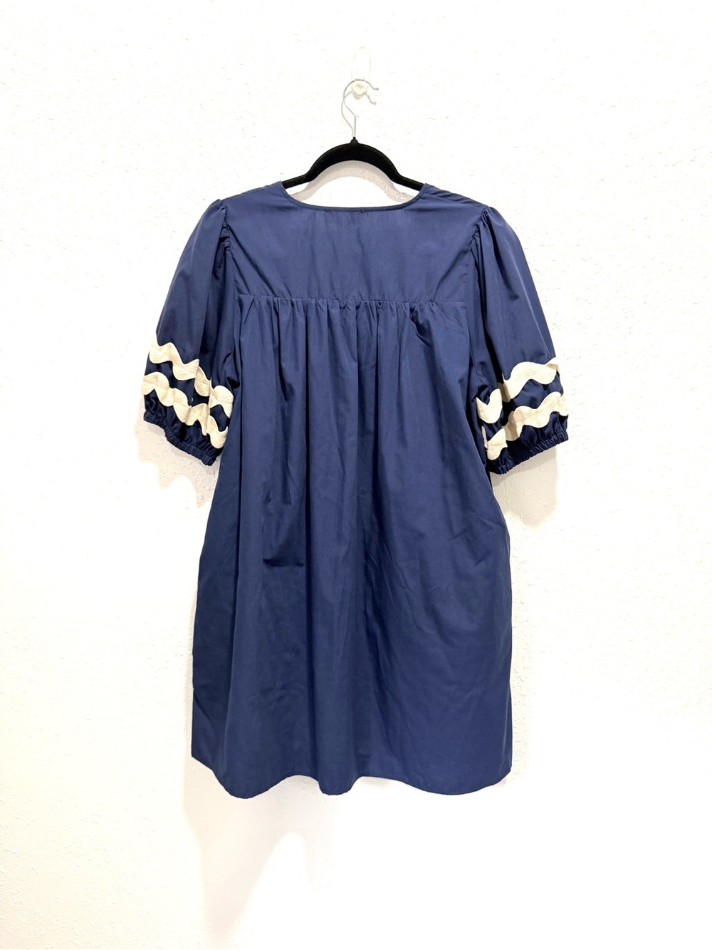 Entro Navy Blue Baby doll ric rac trim Dress L - Picture 4 of 10